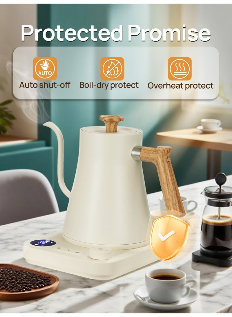 بريتيل غلاية قهوة برقبة إوزة V60 سعة 900 مل – غلاية كهربائية مع خاصية الحفاظ على الحرارة 24 ساعة – ستانلس ستيل 304 – قدرة 1200 واط – للمنزل والمكتب – لون بيج - Image 3